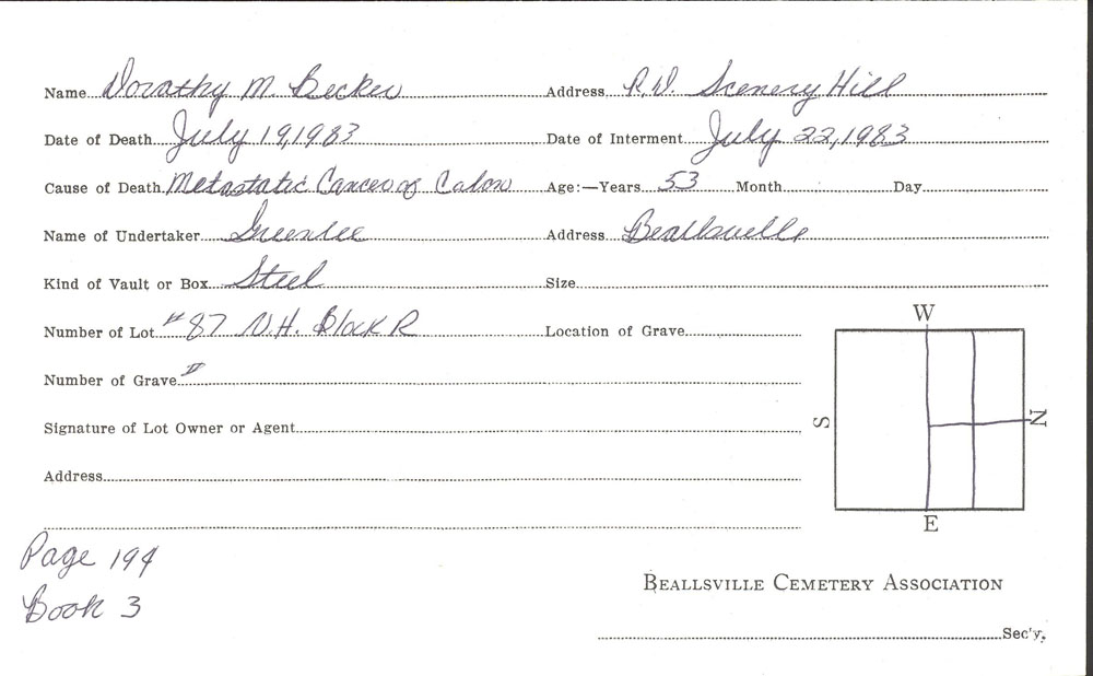Dorothy Marie Becker  burial card